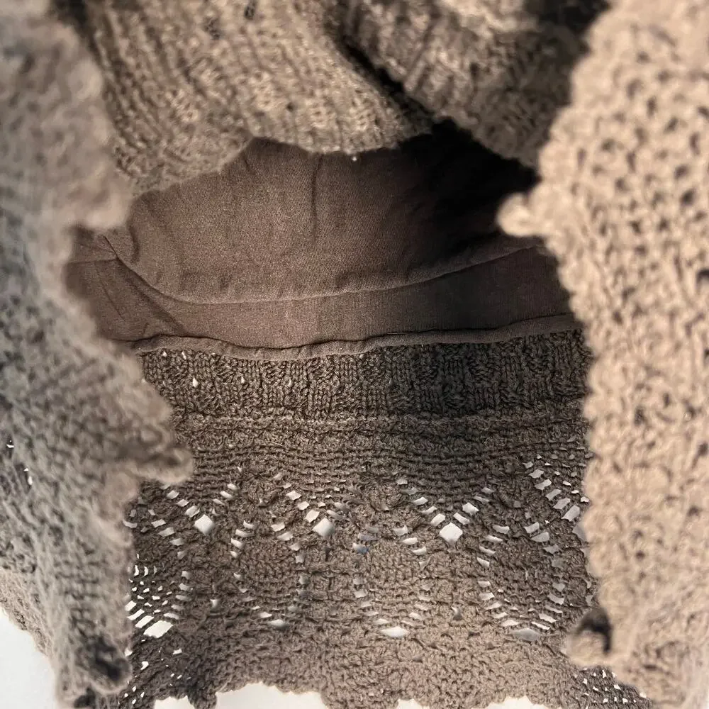 Athleta Brown Crochet Knit A-Line Skirt Scalloped Hem M Medium EUC